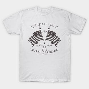 Emerald Isle, NC Summertime Vacationing Patriotic Flags T-Shirt